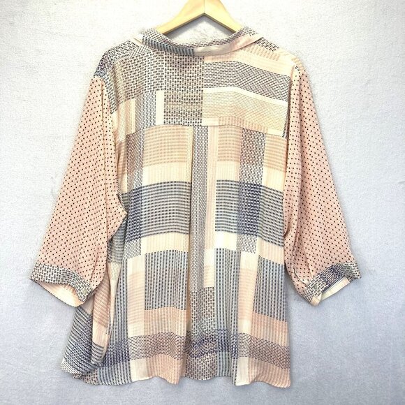 Rose + Olive Button Up Shirt Womens 3X Boho Patchwork Sheer Lightweight Blouse - Picture 2 of 13